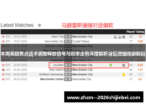 本周英超焦点战术调整释放信号与赔率走势深度解析背后逻辑观察解码